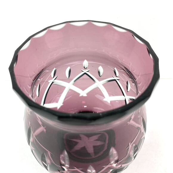 Vintage Purple Amethyst Cut Glass Votive Holder Bohemian Vase - Picture 2 of 6